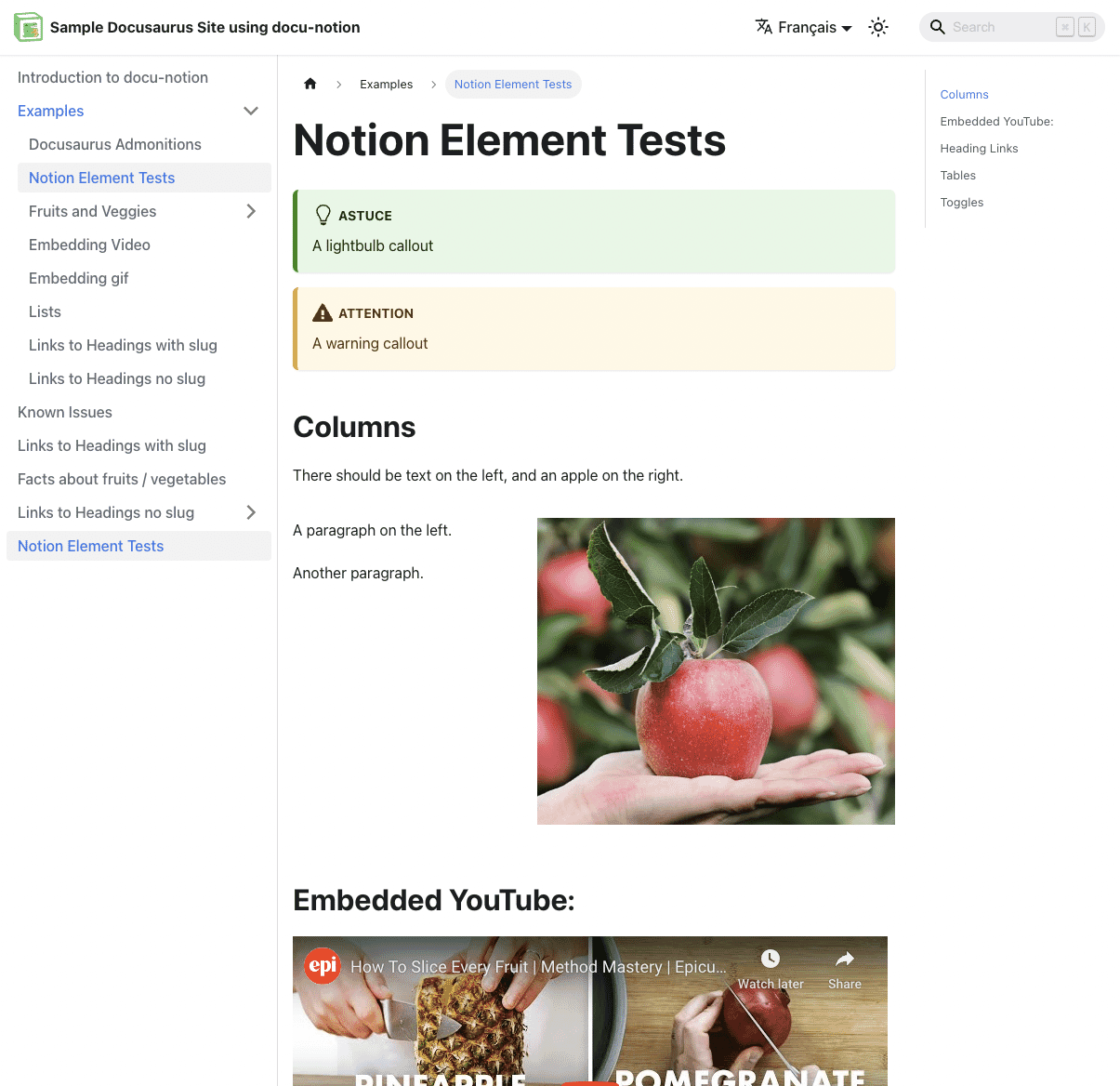 Example page from Docu-notion sample site