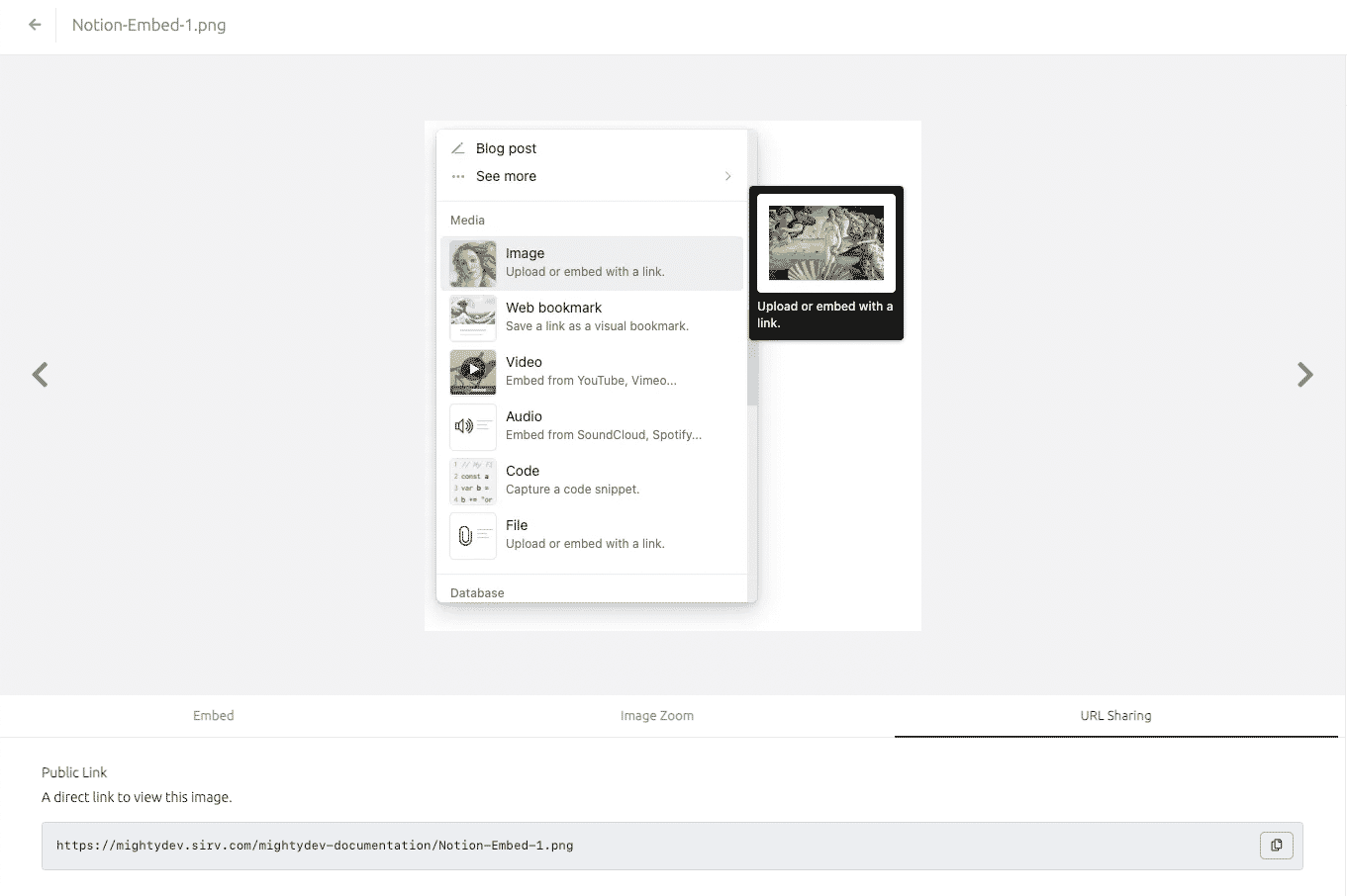 Getting the image URL from Sirv.com